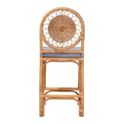 bali & pari Oberon Natural Rattan Counter Stool with Cushion - Handwoven Wicker Kitchen Island Seating with Sunburst Backrest | Wayfair North America