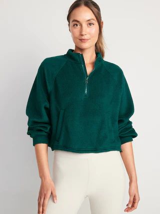 Oversized Sherpa Half-Zip Sweatshirt for Women | Old Navy (US)