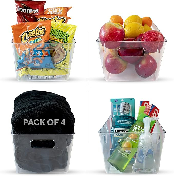 Clearstorage - Plastic Under Sink Organizers and Storage bins 11x8x6 (4 Pack) - Bathroom, Kitchen... | Amazon (US)