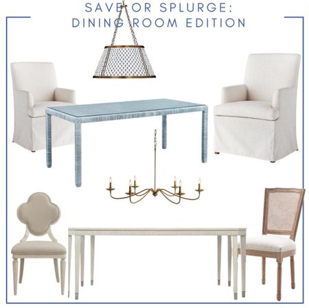 Dining room Save or splurge. Dining room table. Circle table. Rectangle table. Dining chairs. Upholstered chairs. Wooden dining chairs. Chandelier. Grandmillennial. Traditional decor. Coastal home. Serena and Lily. Ballard Designs. Chinoiserie. 

#LTKhome #LTKHoliday #LTKGiftGuide