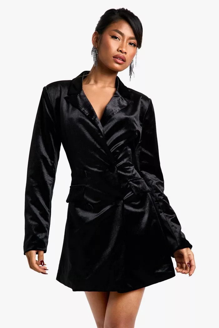 Structured Shaped Waist Velvet Blazer Dress | boohoo (US & Canada)
