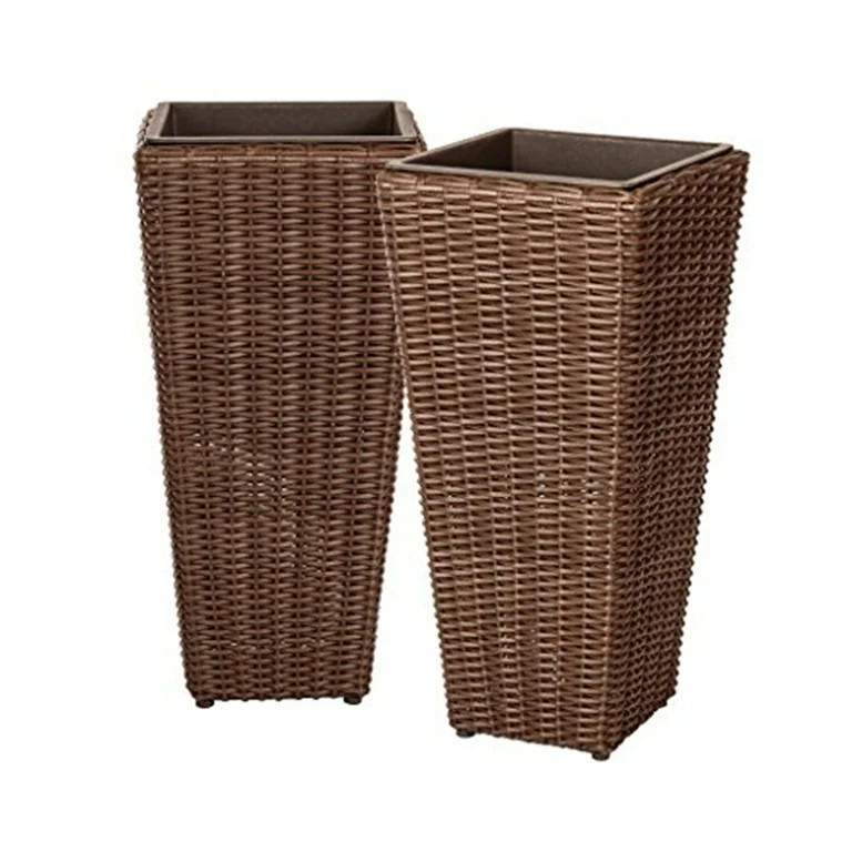 Balkene Home 62501 Alto Wicker All-Weather Planter Set with Liners Tall Plant Decor Box for Outdo... | Walmart (US)