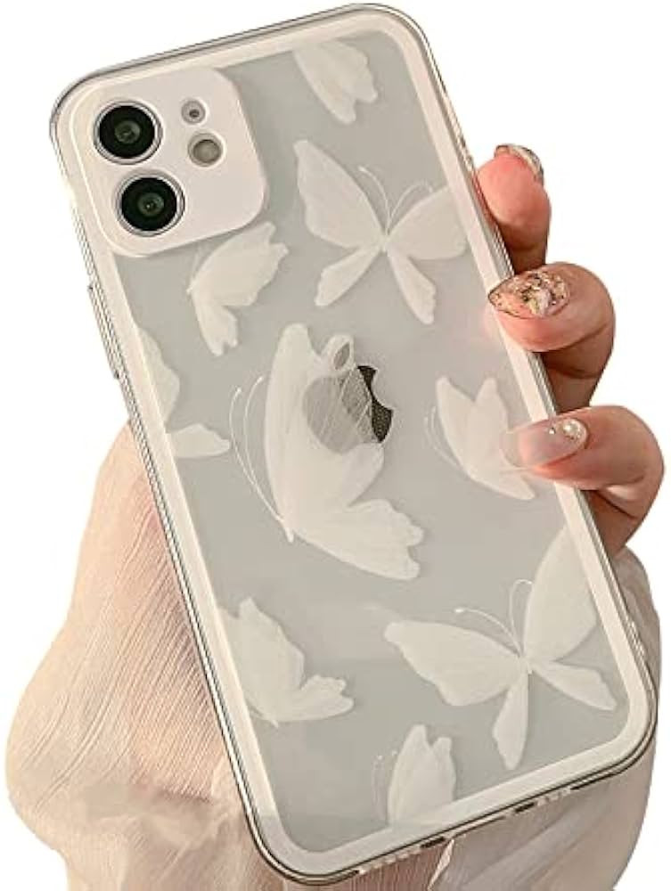 Jusy Compatible with iPhone 12, Aesthetic White Butterfly Clear Phone Case for Women Kids, Cute F... | Amazon (US)