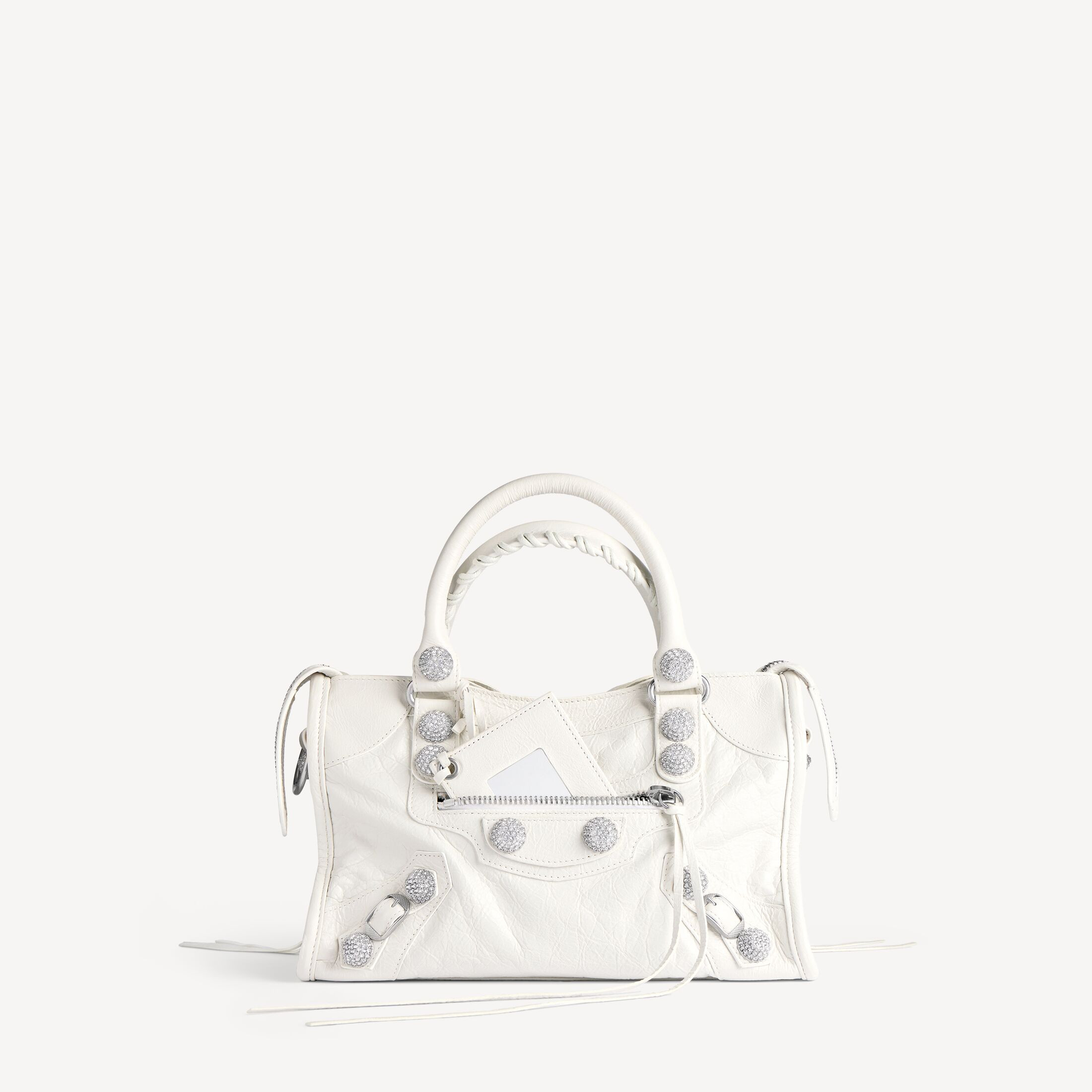 Balenciaga Le City Bag Small Giant Studs with Rhinestones - White - Women's | Balenciaga