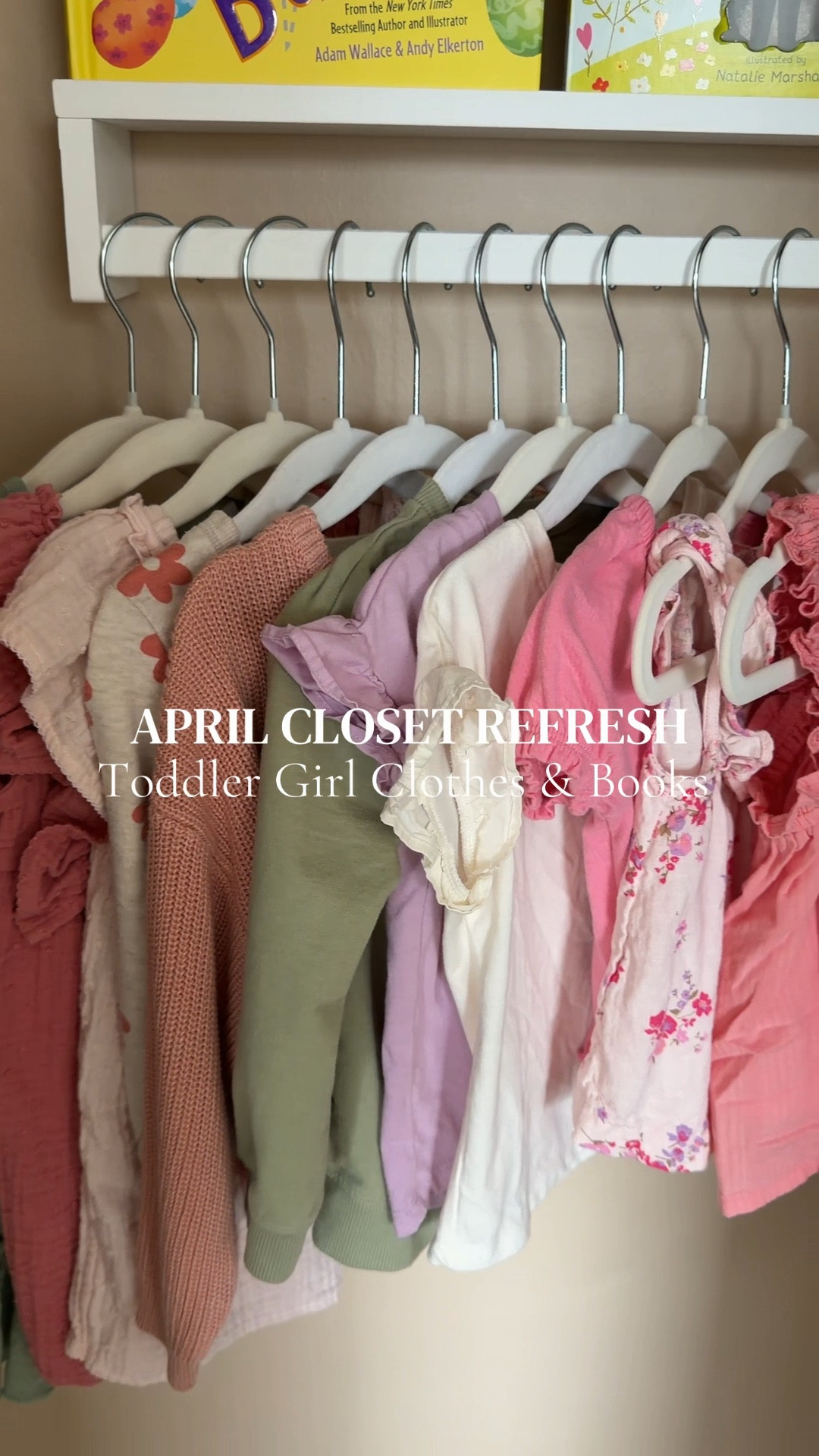 Creating a simple toddler organization system for spring outfits and seasonal books has been a total game changer in our home. Having this small space dedicated to toddler outfits, toddler girl clothing, and April picture books makes getting dressed easier and helps me actually rotate through all of our seasonal outfits before they’re outgrown.

I love how this doubles as functional nursery decor and spring decor while keeping everything accessible for everyday use. If you’re looking for practical toddler clothing organization ideas, playroom organization, or ways to style a baby room / toddler space—this is such an easy setup to recreate.

Perfect for moms wanting a mix of toddler fashion, seasonal decor, and realistic organization that actually works day-to-day. #LTKBump #LTKHome

#LTKBaby #LTKmomlife #LTKKids