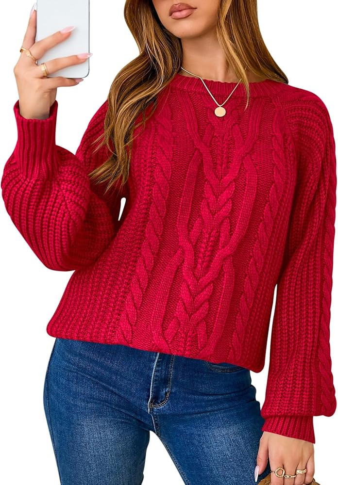 LOMON Oversized Sweaters for Women Long Sleeve Chunky Cable Knit Casual Crew Neck Pullover Sweate... | Amazon (US)