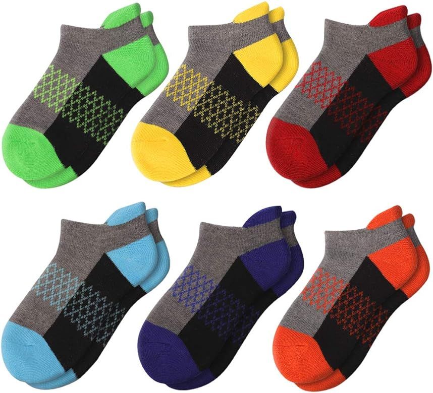 Comfoex Boys Socks 6 Pairs Ankle Athletic Sock Half Cushioned Low Cut Socks for Little Big Kids | Amazon (US)