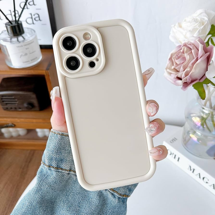 DEFBSC Compatible with iPhone 15 Pro Max Case Full Camera Protection Soft Slim TPU Shockproof Protective Basic Case Matte Anti-Scratch Bumper Case for iPhone 15 Pro Max, Cream-Colored | Amazon (US)