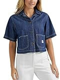 Lee Women's Legendary Short Sleeve Crop Chore Shirt Large Through The Woods (Dark Blue) | Amazon (US)