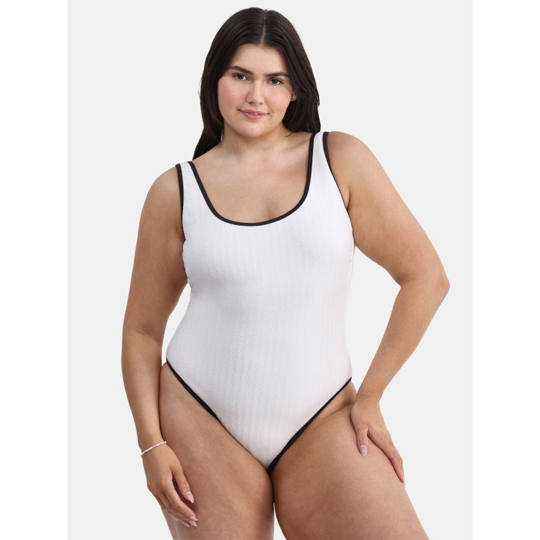 No Boundaries Herringbone Women's and Women's Plus Crinkle One Piece Swimsuit, Sizes XXS-XXL - Wa... | Walmart (US)