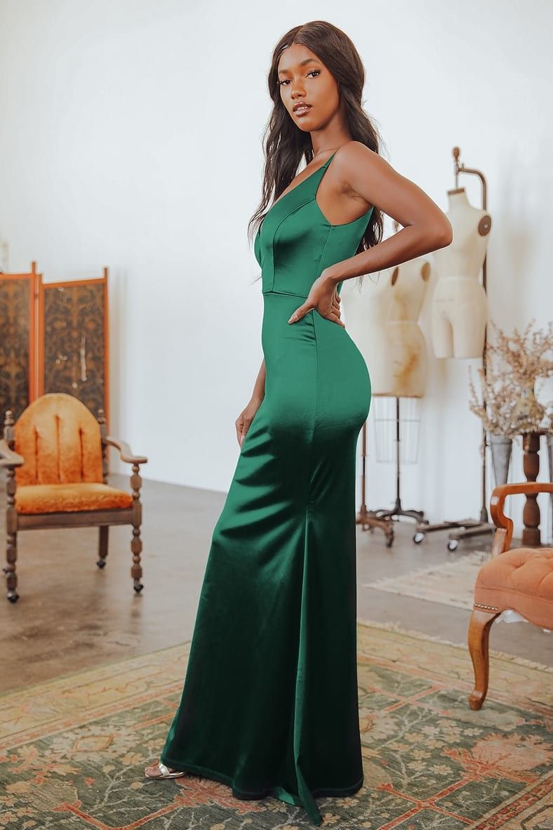 Melora Emerald Green Satin Sleeveless Maxi Dress - Winter Wedding Guest | Lulus (US)