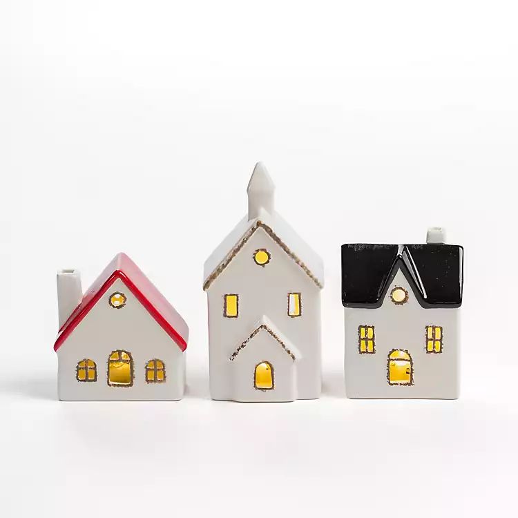 White Ceramic House & Church 3-pc. Figurine Set | Kirkland's Home