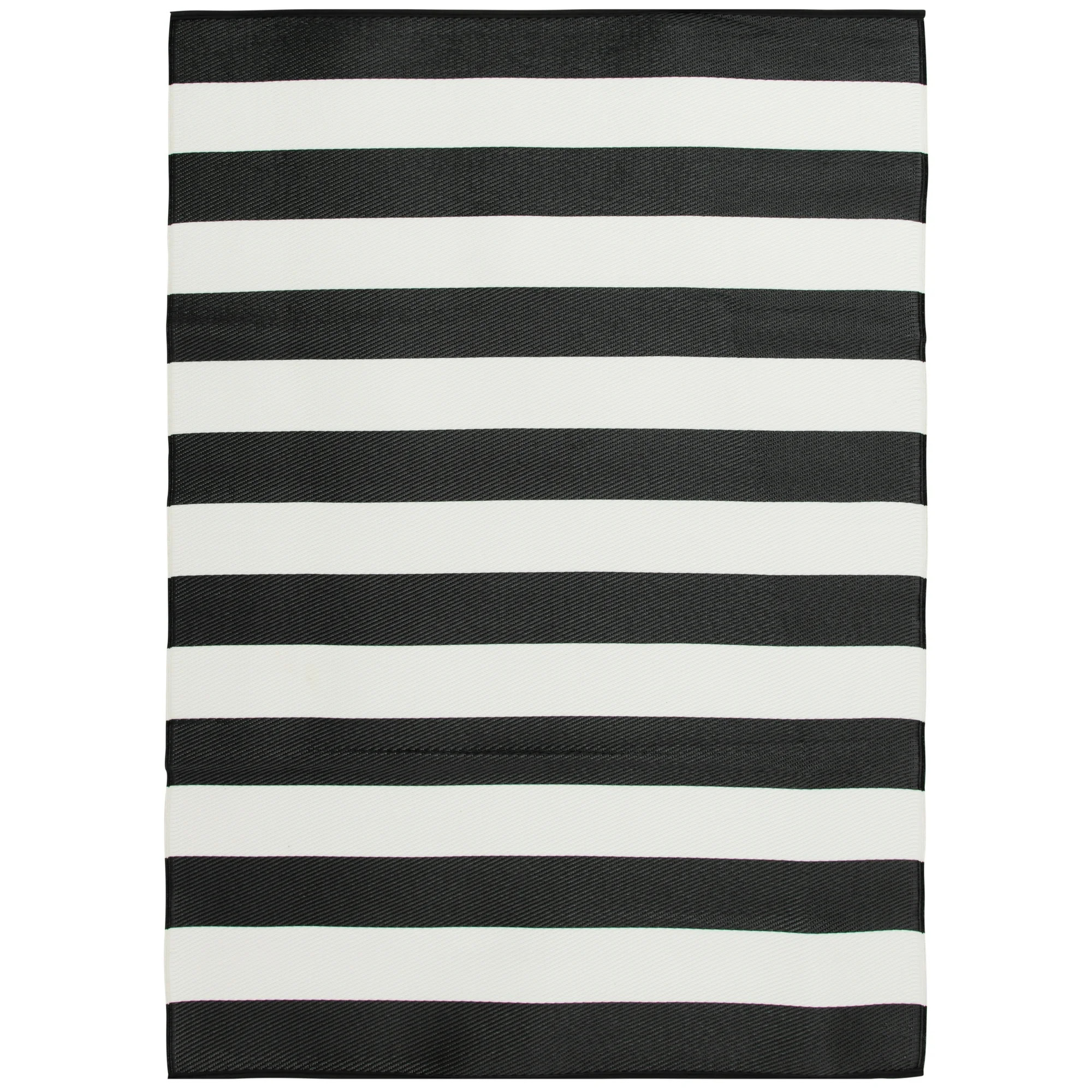 Mainstays 5'X7' Black and White Stripe Reversible Outdoor Plastic Rug | Walmart (US)