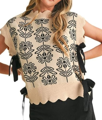 NUFIWI Womens Y2K Ribbon Bow Sweater Vest Chunky Cap Sleeve Knit Vest with Bows Casual Lace Up Bandage Crochet Knit Tank | Amazon (US)