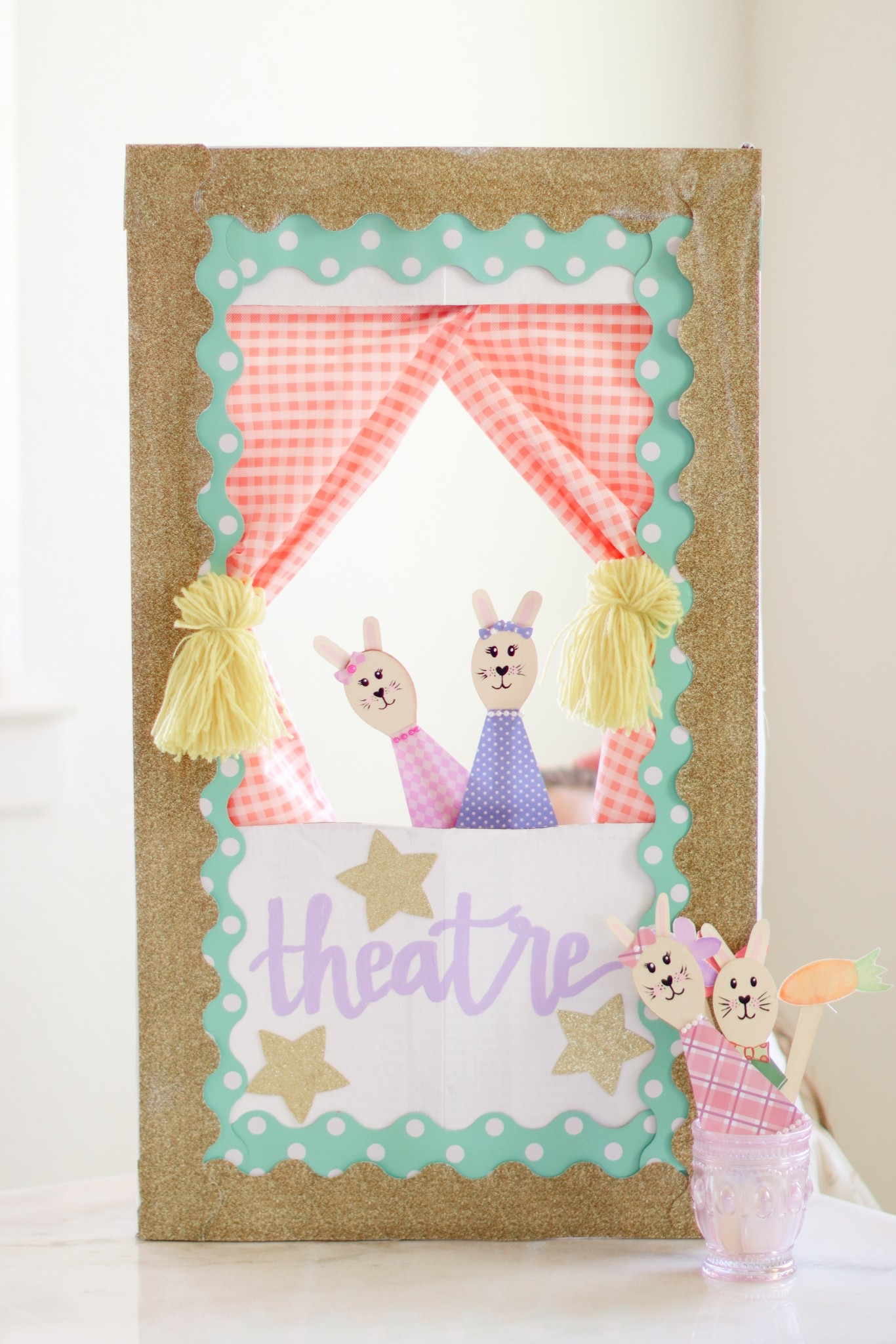 🐰 Bunny Puppet Theatre 🥕

I had a little too much fun creating this adorable Easter themed puppet theatre for my daughters! I used everything from @orientaltrading to make this project, including the box my order shipped in! 📦 My girls have loved making up endless stories and acting out plays, and have since made all of their own bunny puppets and props to use with the extra wooden spoons! I love seeing their creativity and imagination soar! 

#LTKKids #LTKFamily #LTKSeasonal