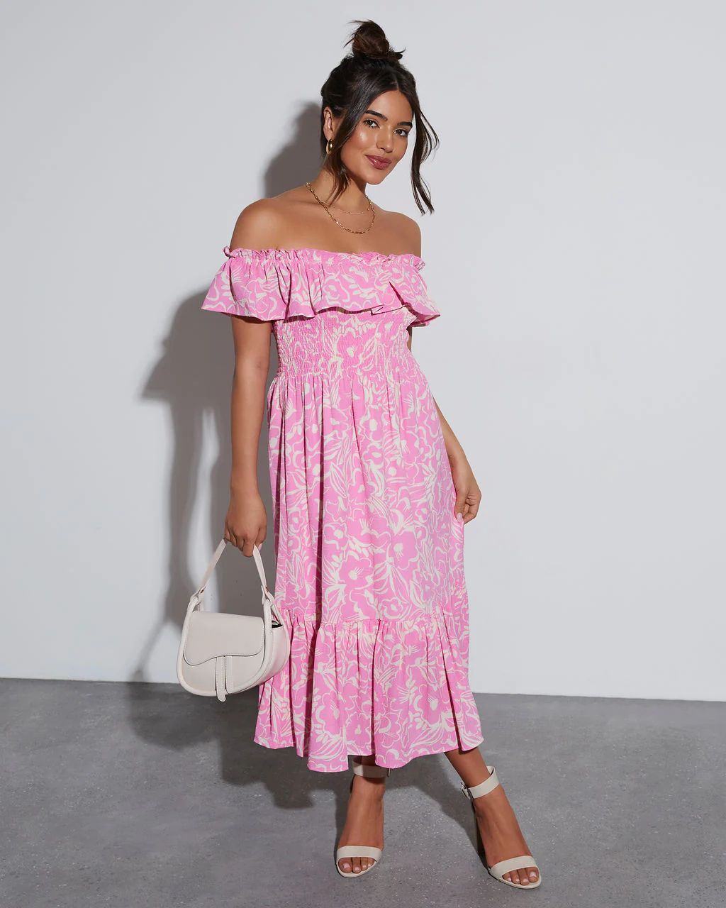 Levana Printed Off The Shoulder Midi Dress | VICI Collection