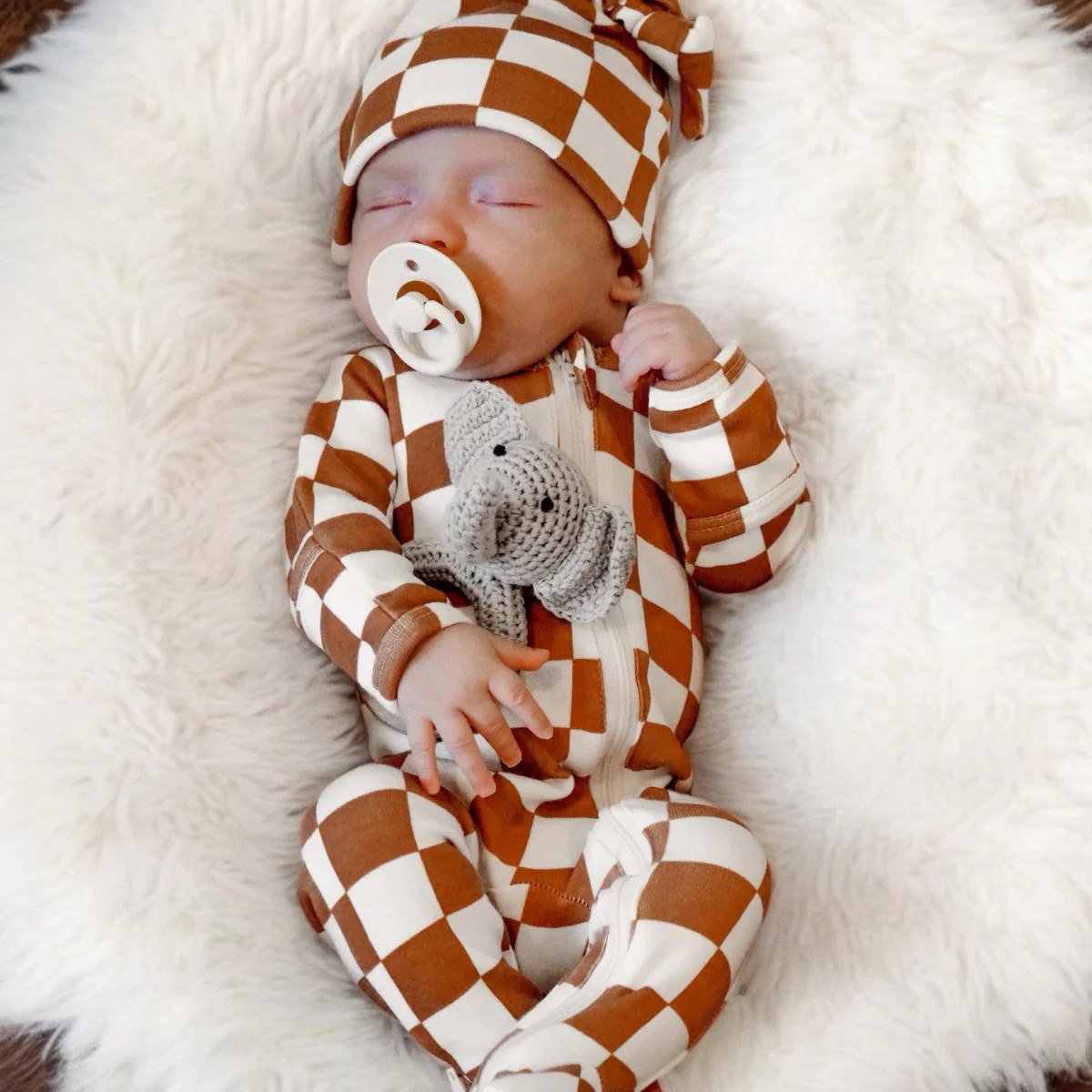 Stracciatella Checkerboard / Organic Zip Footie | SpearmintLOVE