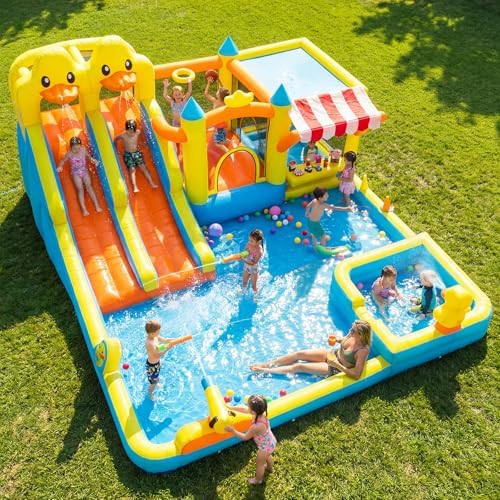 Hapfan Inflatable Bounce House Double Water Slide, 11 in 1 Bouncy Castle with Market Stand, Water... | Amazon (US)
