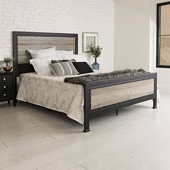 Queen Size Industrial Wood and Metal Bed | JCPenney