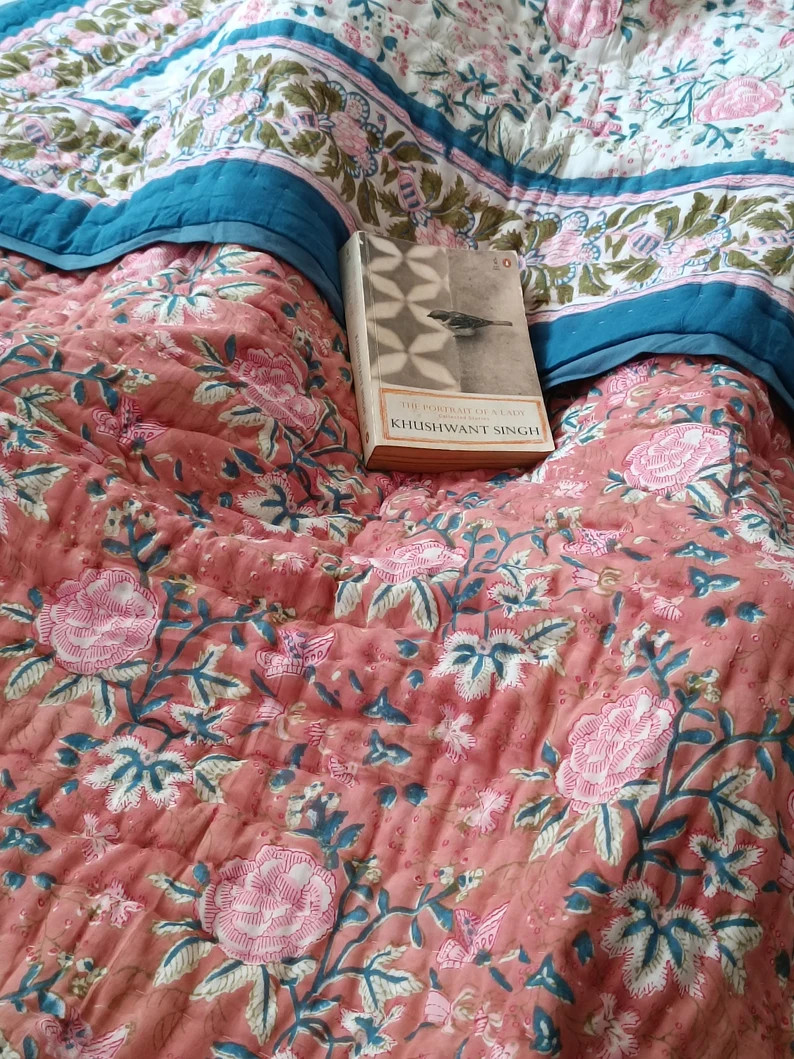 Shopgulaal Gulaal Indian Jaipuri Block Print Quilt Printed Reversible Razai Cotton Handmade Flora... | Etsy (US)