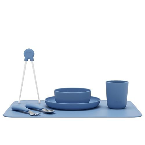 Lalo Big Bites Kids Dinnerware Full Set - Dishwasher Safe, BPA Free, Kids Tableware Set - Includes Stackable Bowl, Plate, Utensils & Cup - 7 Pieces - Blueberry | Amazon (US)