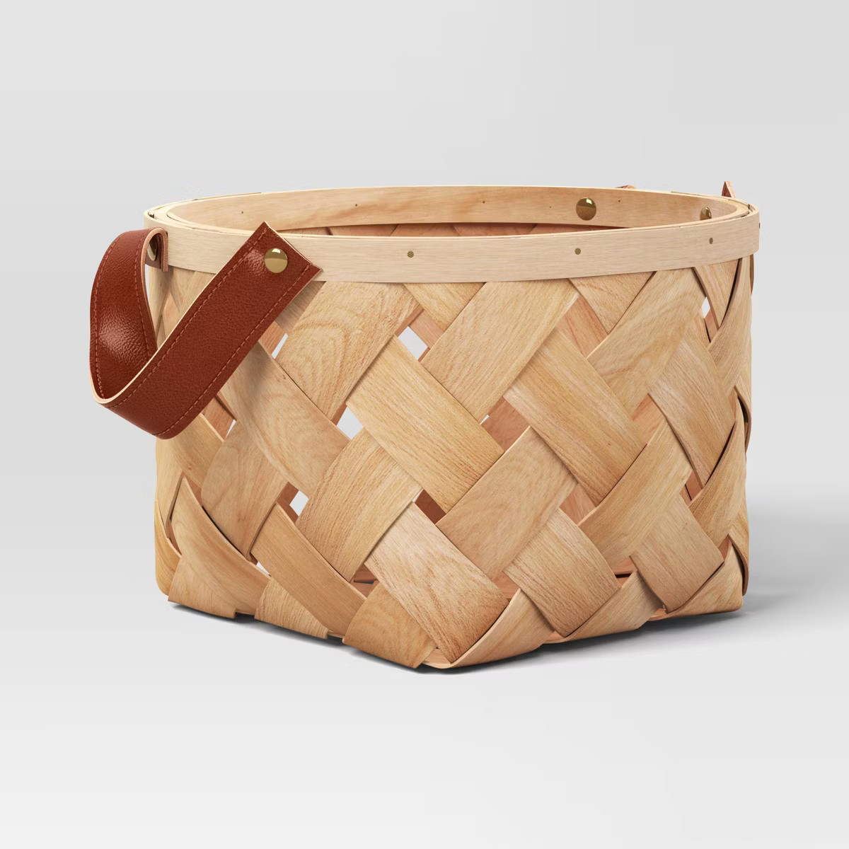Wood Decorative Basket with Faux Leather Handles - Threshold™ | Target