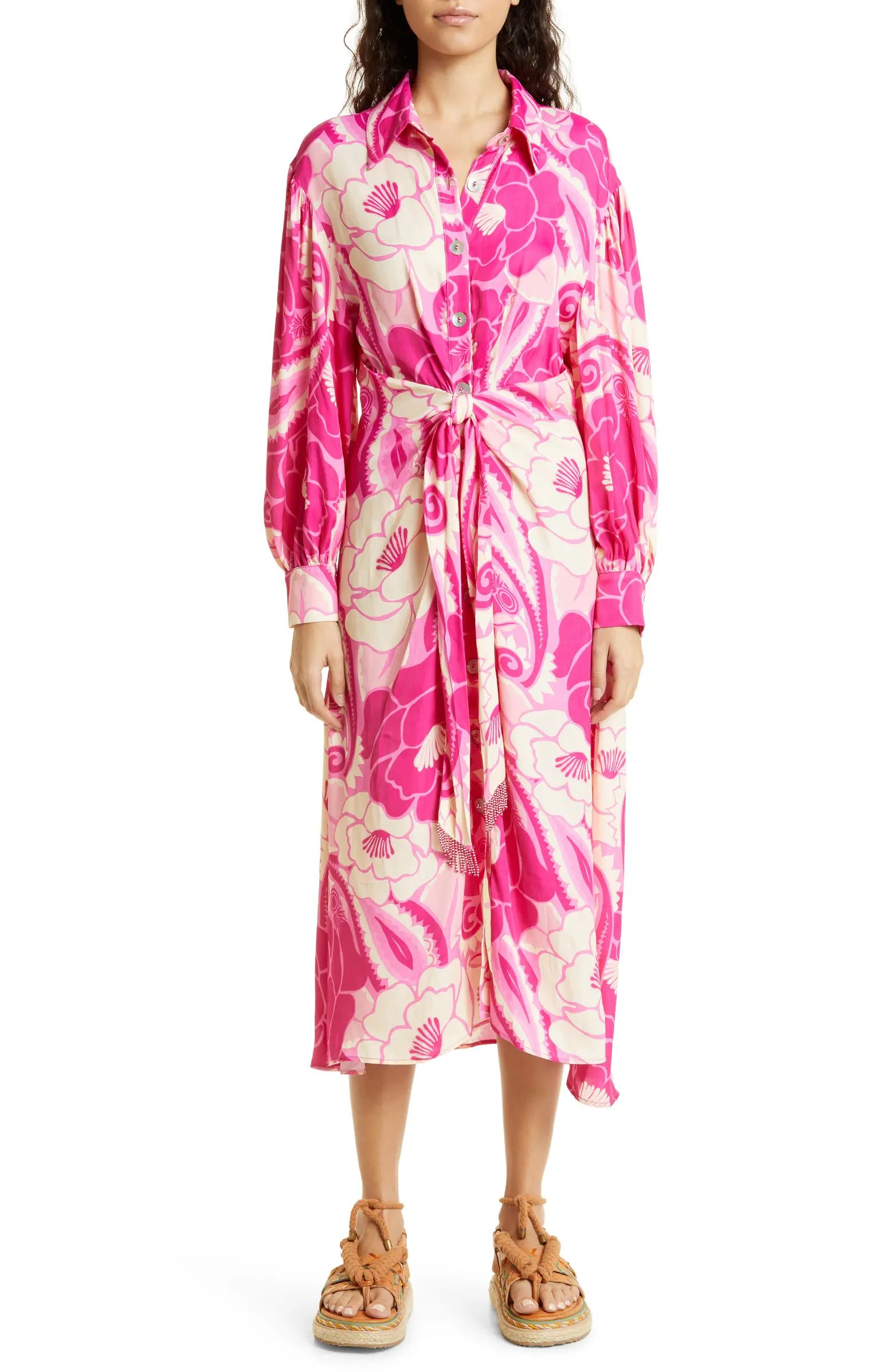 Tropical Groove Floral Long Sleeve Midi Shirtdress | Nordstrom