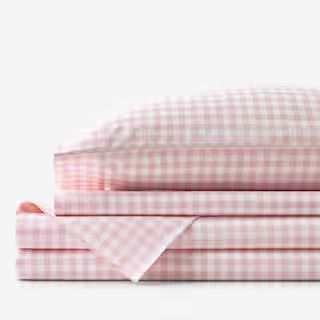 Company Kids Gingham Organic 3-Piece Petal Pink Cotton Percale Twin XL Sheet Set | The Home Depot