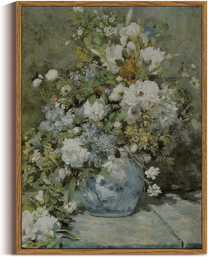 ARPEOTCY Framed Canvas Print Wall Art Decor, French Vintage Flower Wall Art Home Decor, Ceramic V... | Amazon (US)