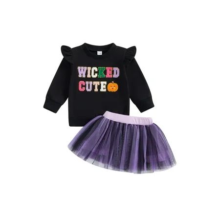 Toddler Halloween Outfit Baby Girl Boo Witches Shirt Long Sleeve Sweatshirt and Tulle Skirts Litt... | Walmart (US)