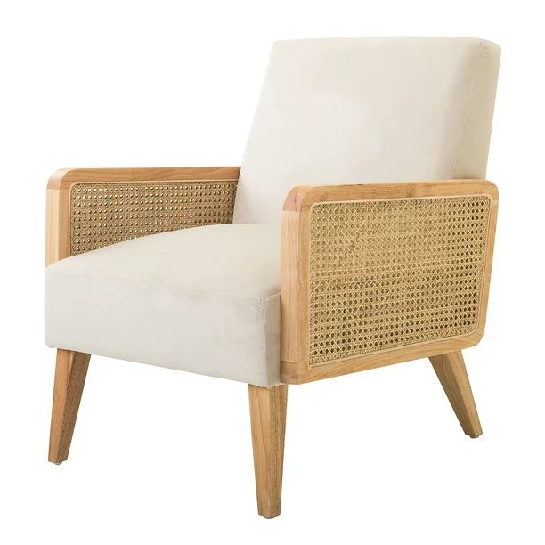 14 Karat Home Mid-century Accent Chair with Rattan Armrests, Fabric Upholstered Wooden Reading Ar... | Walmart (US)