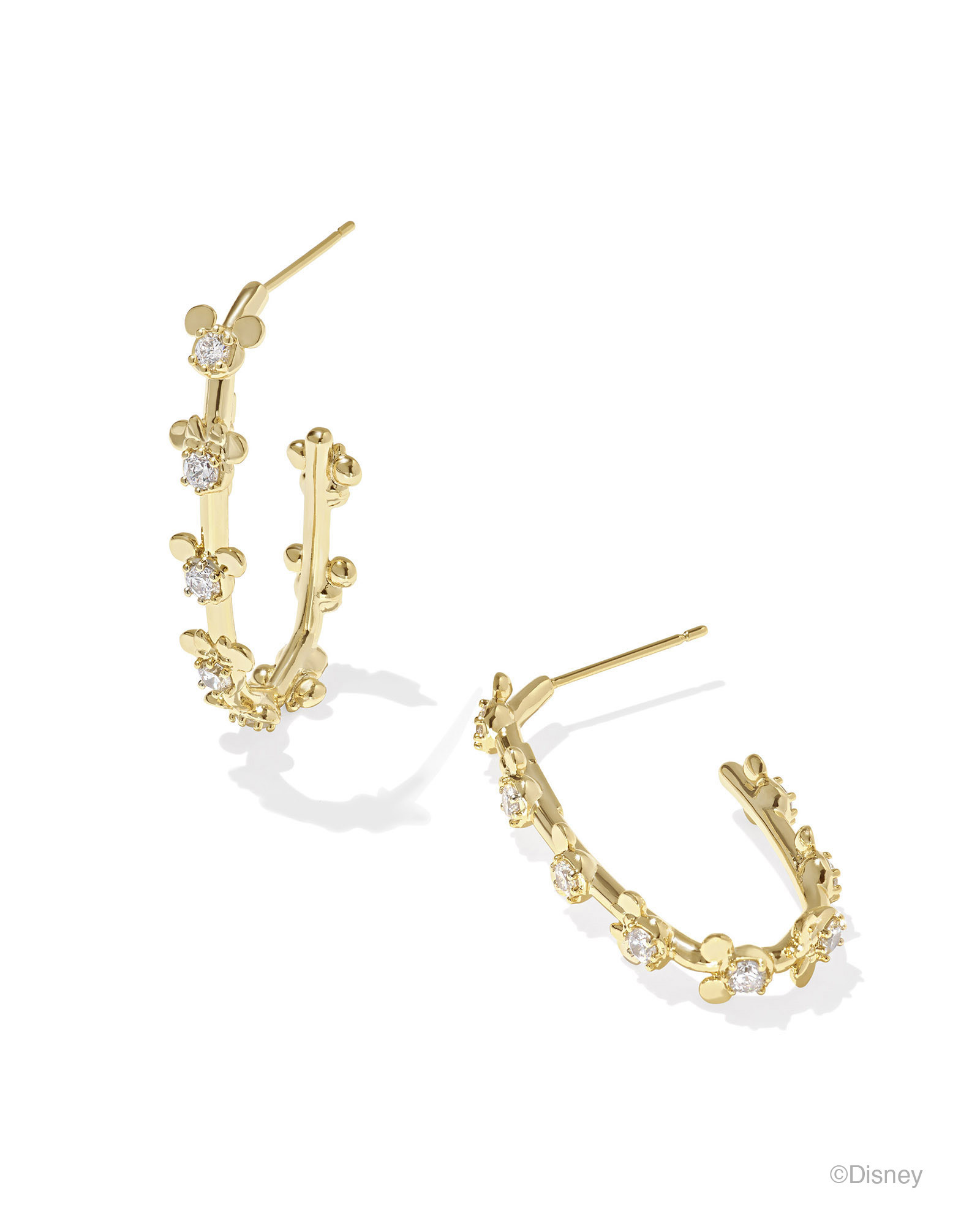 Disney | Kendra Scott Gold Mickey Mouse and Minnie Mouse Hoop Earrings in White Crystal | Kendra ... | Kendra Scott