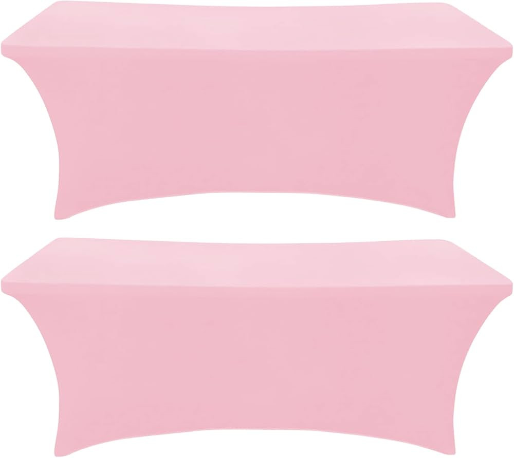 2Pack,6FT Pink Spandex Table Cover Fitted Rectangular Tablecloth Stretchable Tablecloth 6 ft Wrin... | Amazon (US)