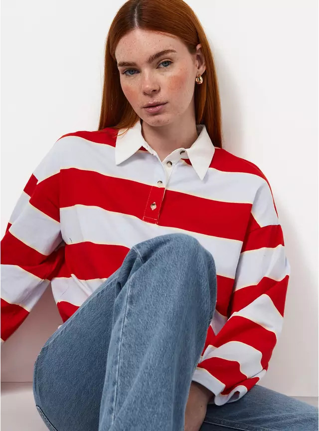 Buy Red & Blue Relaxed Fit Rugby Striped Top M | Tops | Tu | Tu Clothing