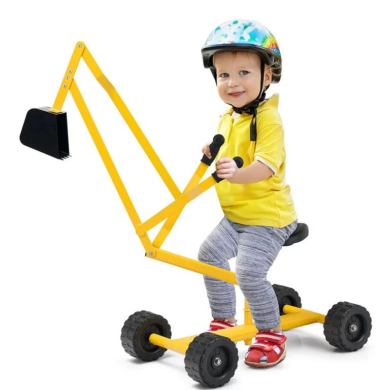 Costway Heavy Duty Kid Ride-on Sand Digger Digging Scooper Excavator for Sand Toy Yellow | Walmart (US)