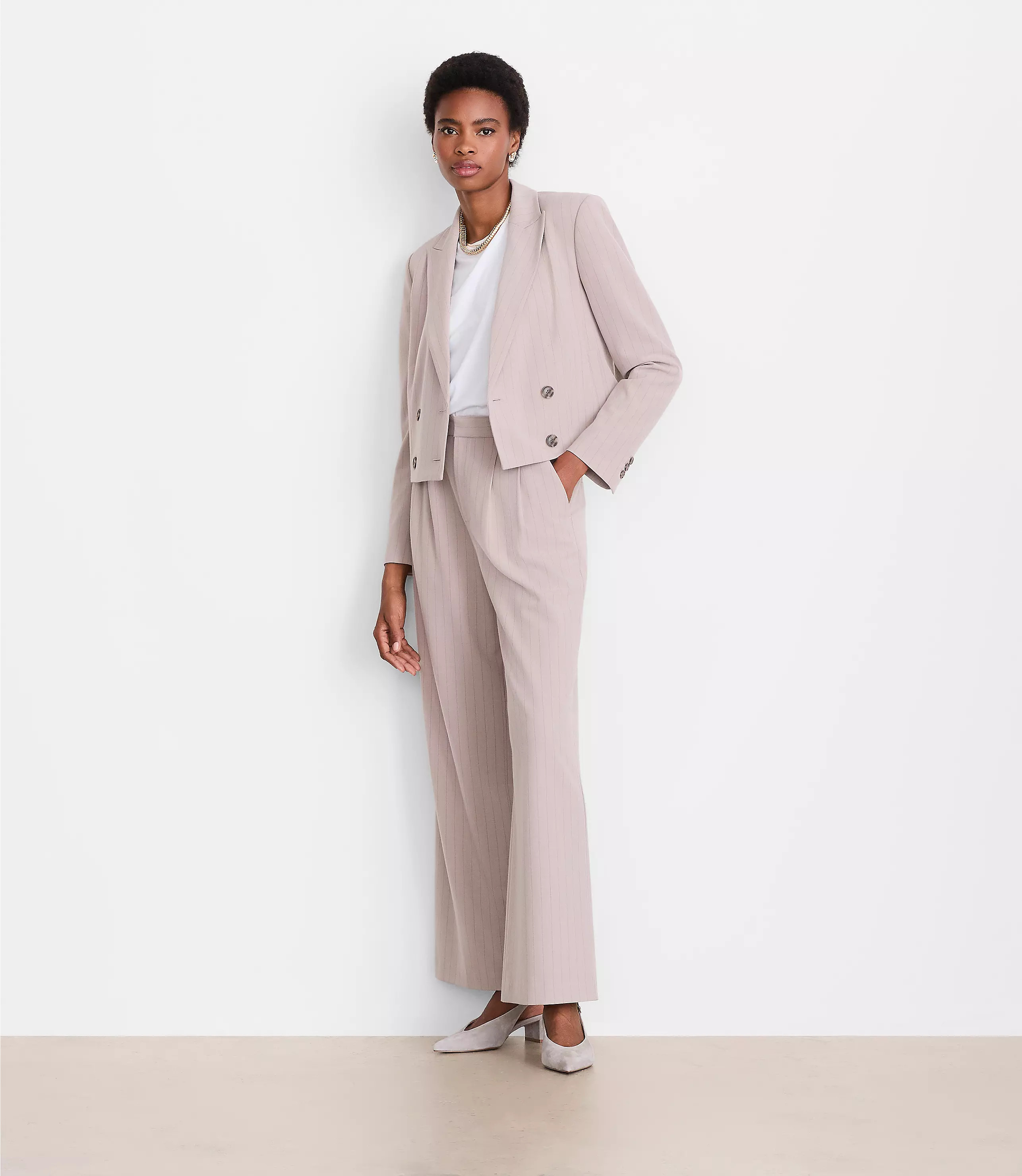 LOFT Versa Seasonless Stretch Double Breasted Blazer in Stripe | LOFT