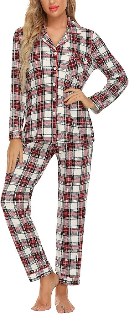 Leikar Button Up Pajama Set For Women Long Sleeve Shirt and Pajama Pants Soft Pjs Lounge Sets S-X... | Amazon (US)