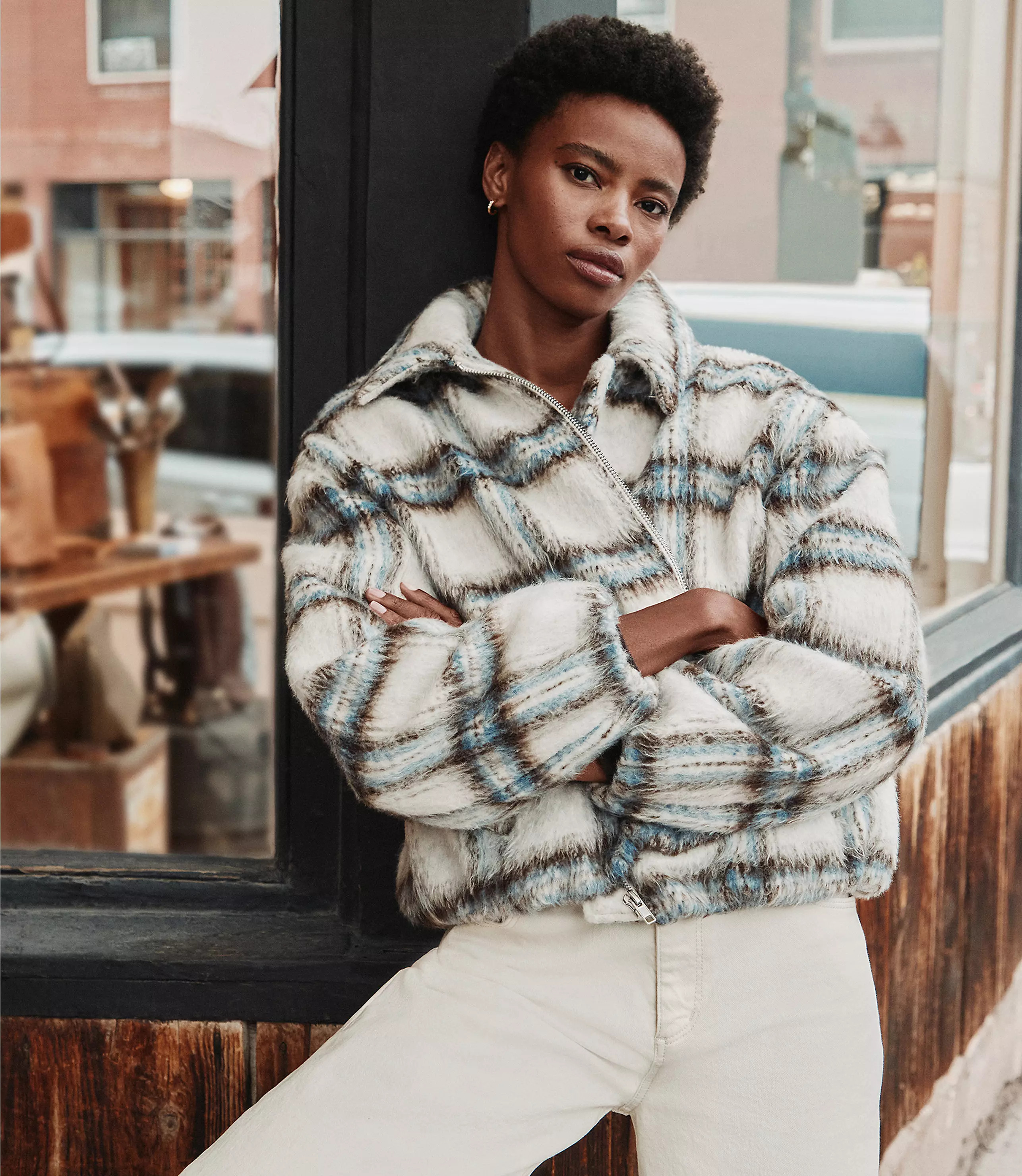 Plaid Boucle Bubble Jacket | LOFT