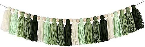 Amazon.com: DrCor Dreaming Decor Green Tassel Garland with Wood Bead Jungle Leaves Garland Banner... | Amazon (US)