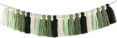 Amazon.com: DrCor Dreaming Decor Green Tassel Garland with Wood Bead Jungle Leaves Garland Banner... | Amazon (US)