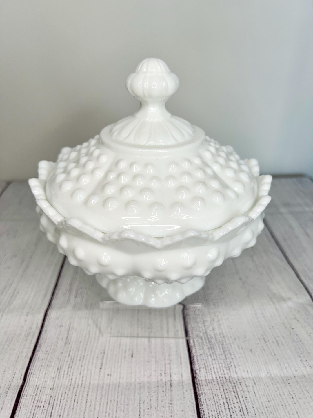 Vintage Fenton Hobnail White Milk Glass Lidded Candy Dish - Etsy | Etsy (US)
