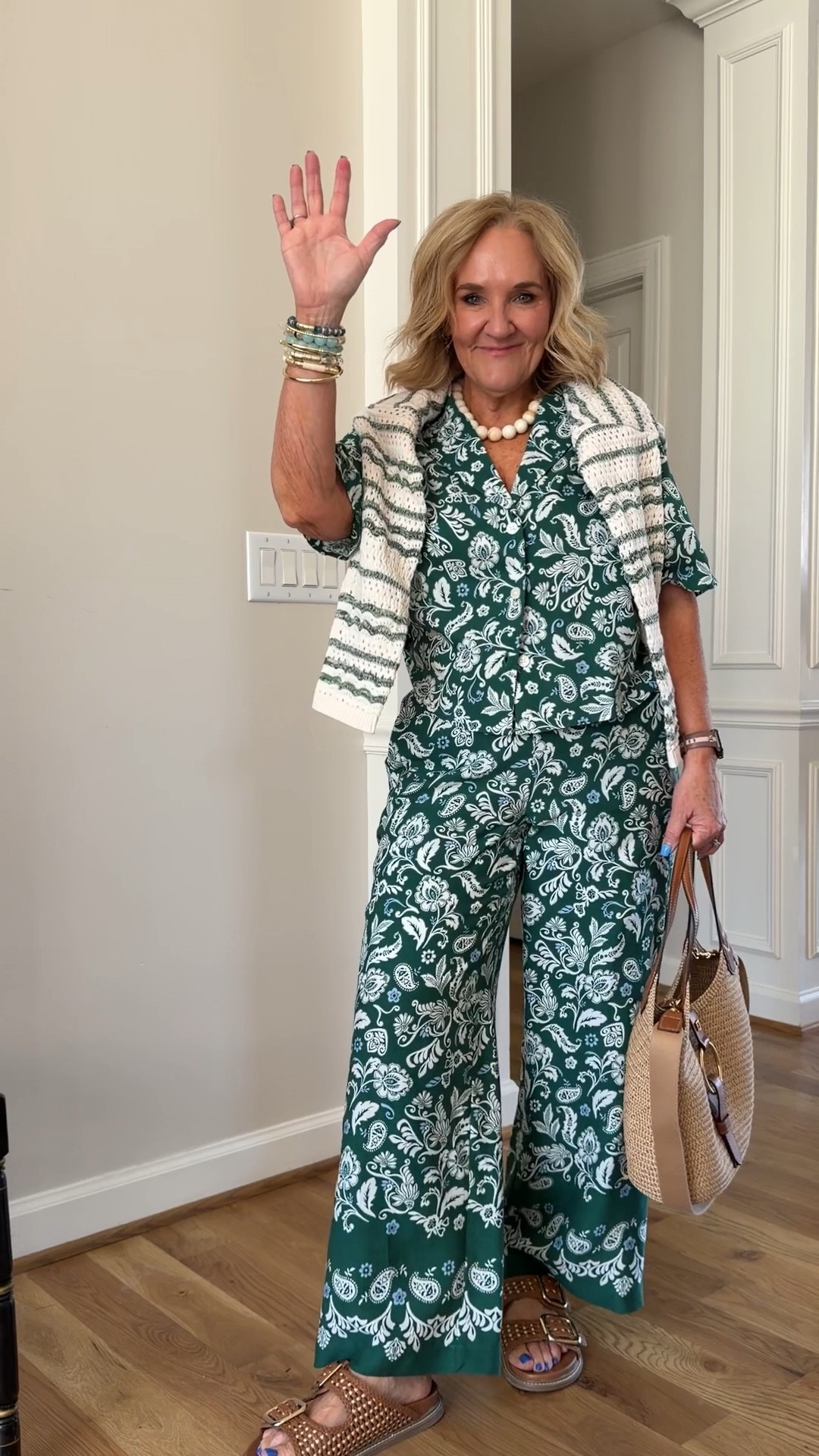 Top and pants both size medium petite 
Sweater size medium 
10% off purse with code NANETTE 
2 piece set 

#LTKPetite #LTKOver40 #LTKSaleAlert