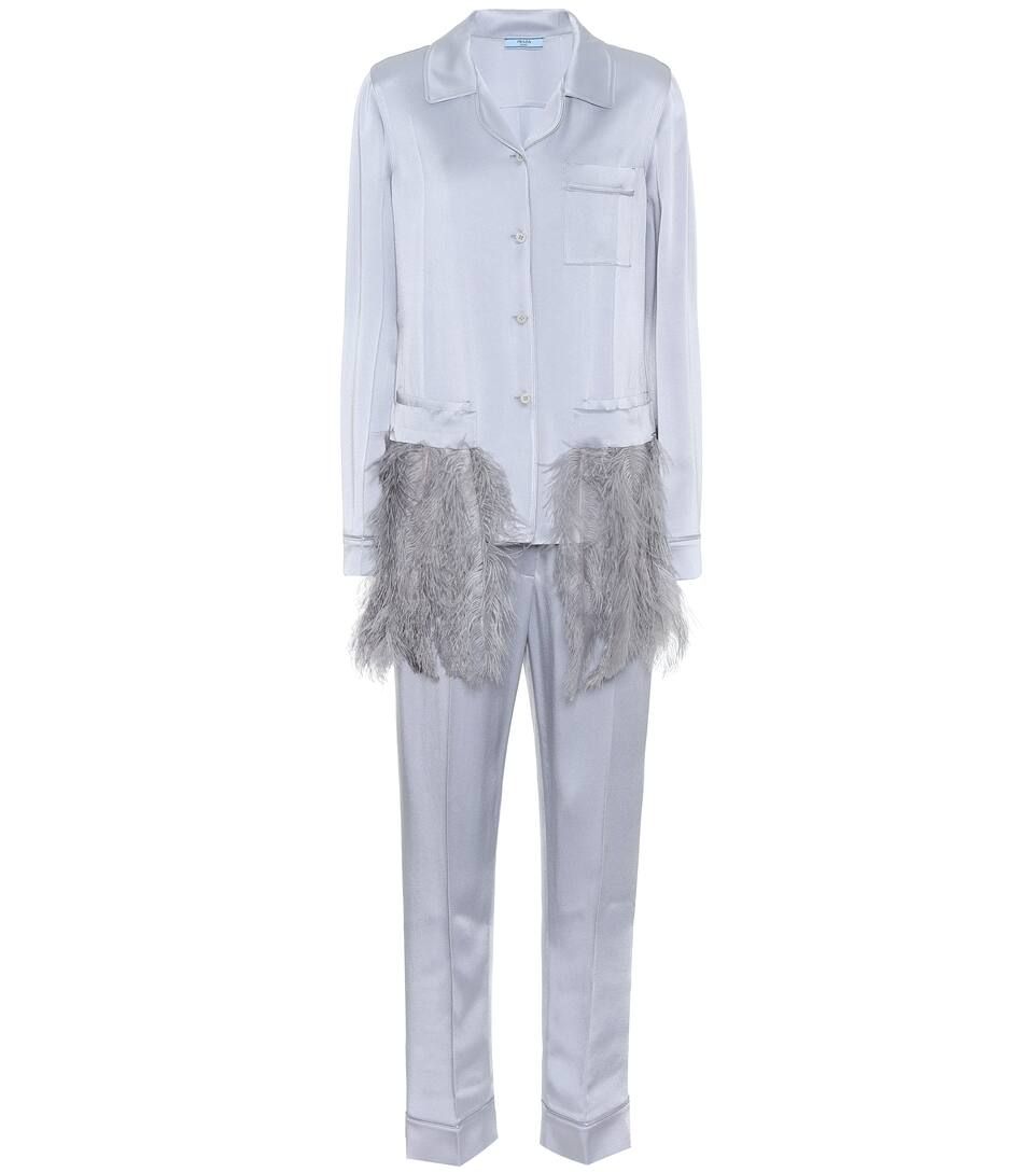 Feather-trimmed satin pyjamas | Mytheresa (DACH)