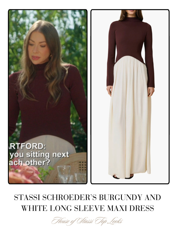 Stassi Schroeder's Burgundy and White Long Sleeve Maxi Dress 

 