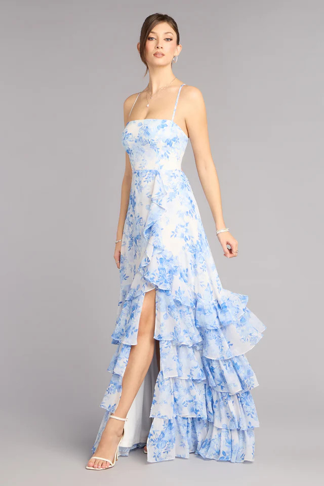 Alia Floral Chiffon Ruffle A-Line Dress | Windsor Stores