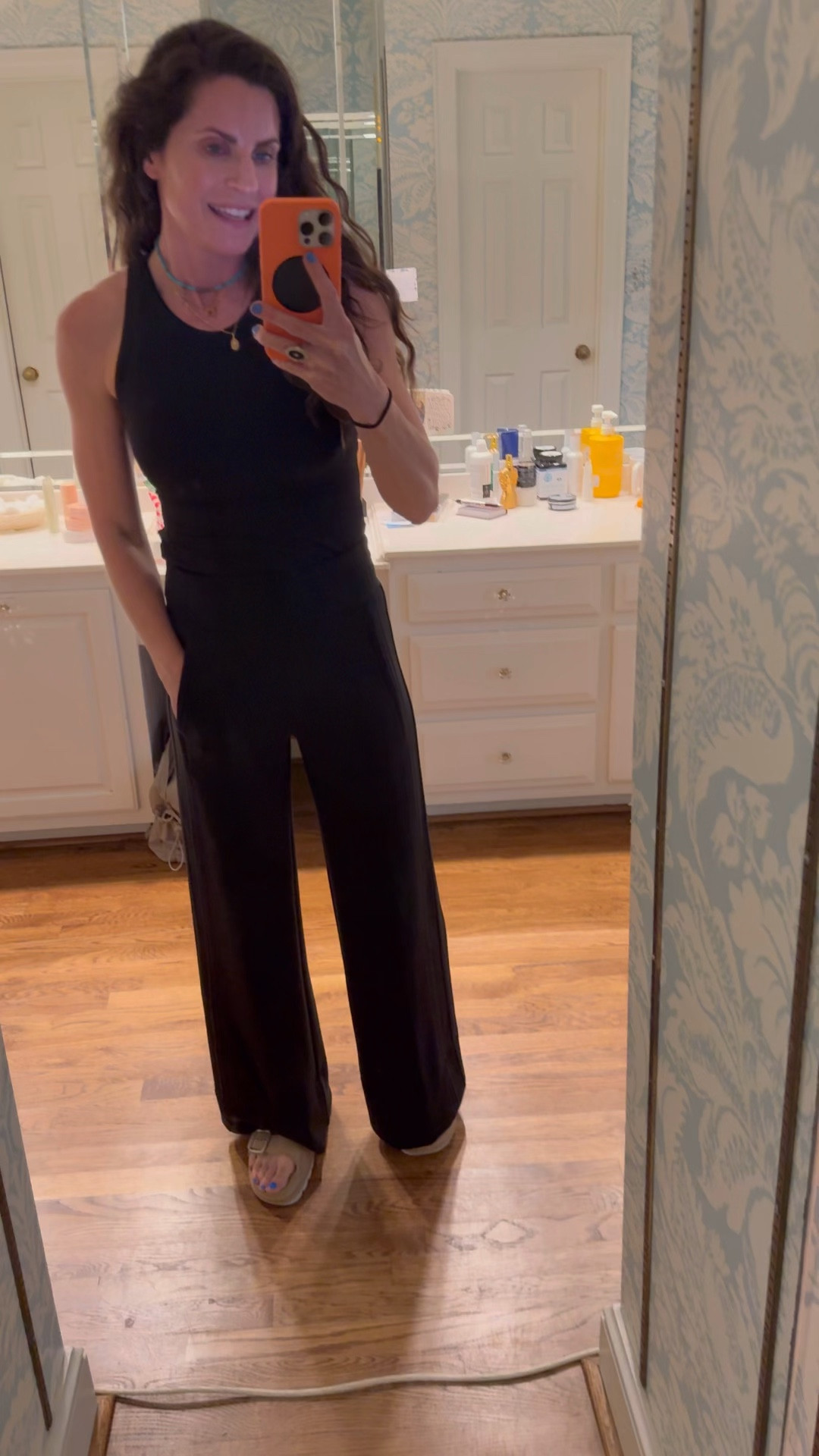 Pants TTS wearing XS regular length and am 5’4”. Tank TTS small and a good lined bra inside plus not cropped for coverage. Got several colors bc so good  

#LTKmomlife #LTKOver40 #LTKTravel