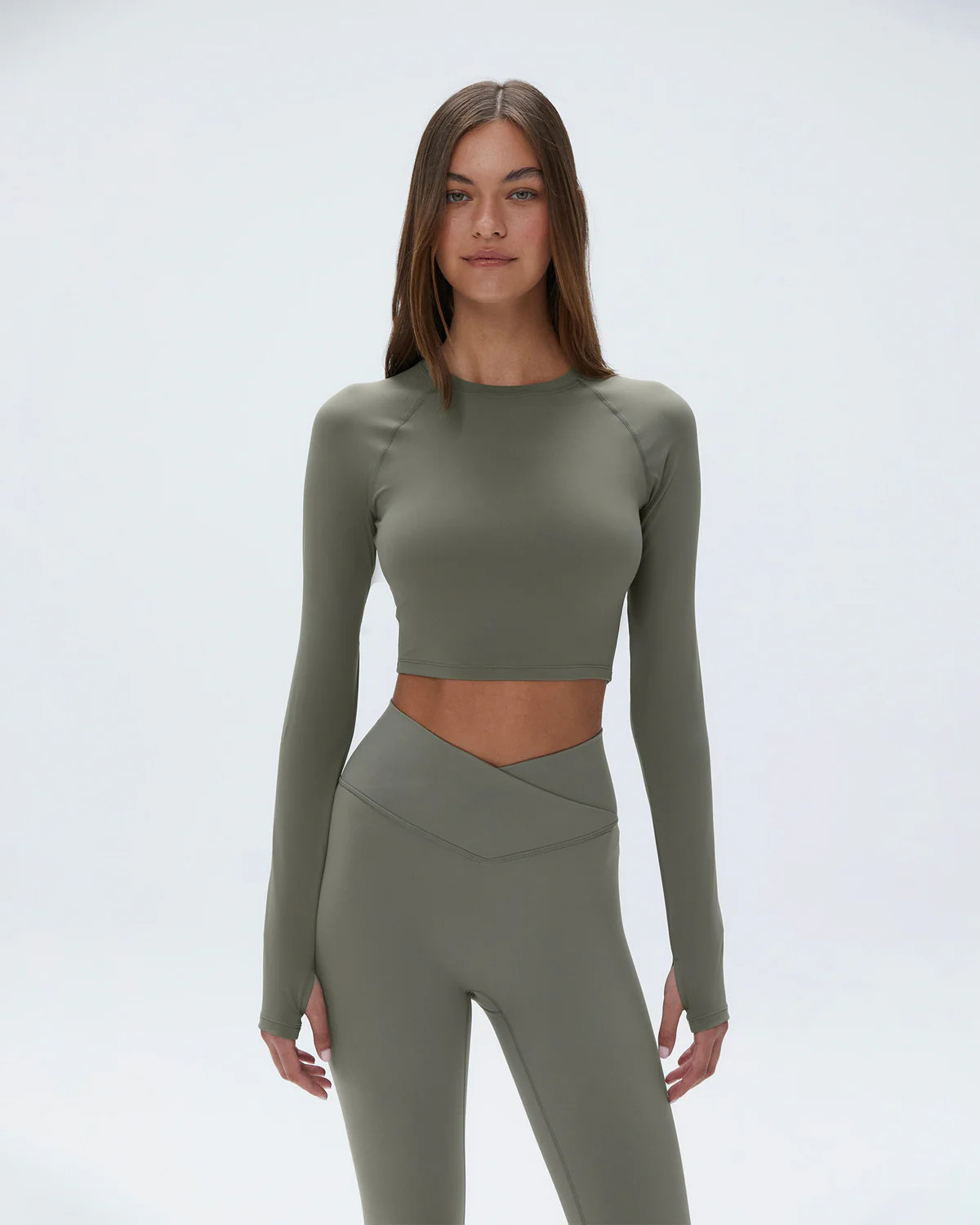 Long Sleeve Crop Top - Olive Green | Adanola UK