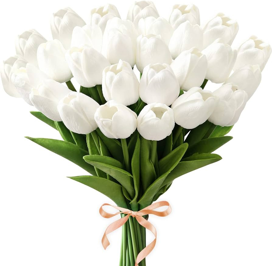 Starryle 10Pcs Artificial White Tulips Flowers Fake Tulips Real Touch Flowers for Spring Decorati... | Amazon (US)