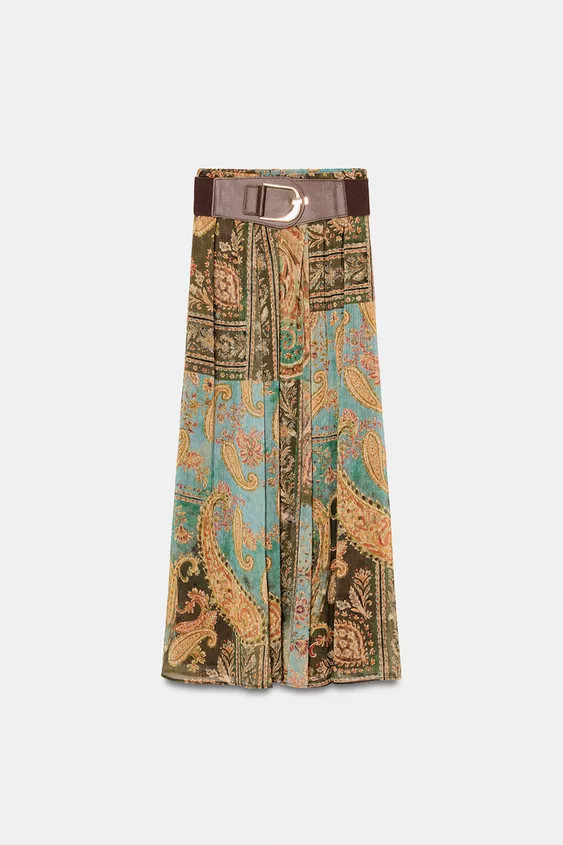 PRINTED MIDI SKIRT WITH BELT | Zara UK