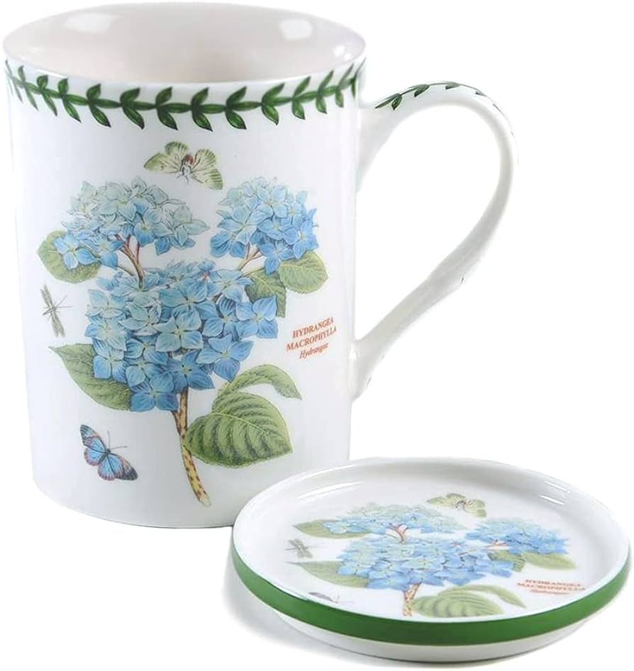Portmeirion Home & Gifts Hydrangea Motif Mug and Coaster Set, Porcelain, Multi-Colour, 8.5 x 12 x... | Amazon (US)